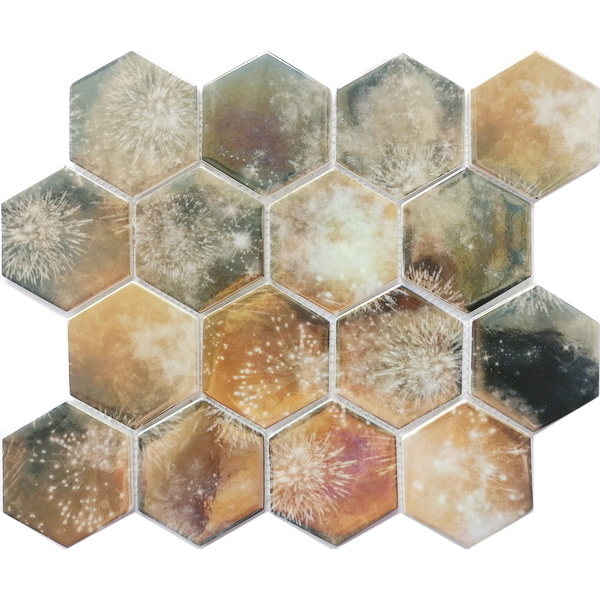 This recycled glass tile combines the natural beauty of fireworks look and the durability of glass. The surface is glossy and irridescent. These tiles are made of recycled glass, offering a durable and sustainable option for your home. They bring a pure, spacious feeling to any room. You could use glass mosaics anywhere since they are water-resistant and easy to clean! These tiles are a perfect choice for areas with high moisture. Recycled glass mosaic will greatly improve your shower walls, floors, backsplashes, accent walls or a steam room. Our recycled glass tiles include hundreds of different high temperature inkjet printings, glossy / glazed / frosted / antislip (grained) surfaces, sizes and patterens. Please contact us to find out more. This series of mosaic tiles are made by Xmosaics Foshan factory, your reliable supplier of mosaic tiles.