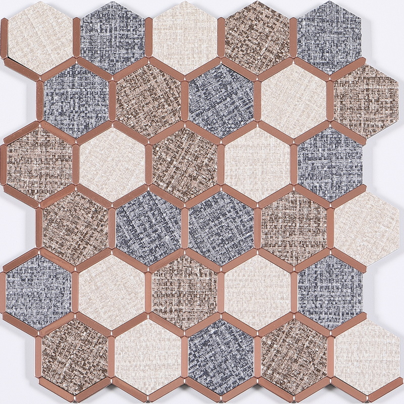 peel and stick aluminum composite tile, film covered aluminum tile + elongated hexagon aluminum tile. peel and stick mosaic tile is a simple, easy-to-install solution to update surface decors. these quality self-adhesive tiles are easy to handle, cut and maintain. do your project without glue and grout, and save your time, at a lower cost!