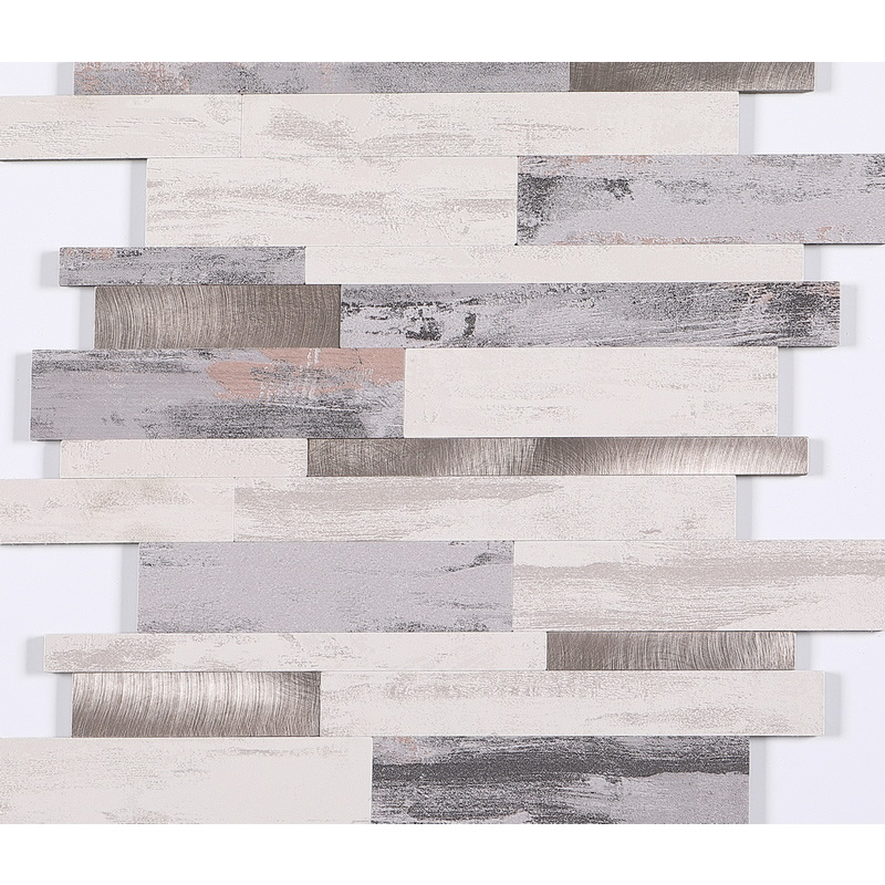 peel and stick aluminum composite tile, random tile, film covered aluminum tile + brushed aluminum tile. peel and stick mosaic tile is a simple, easy-to-install solution to update surface decors. these quality self-adhesive tiles are easy to handle, cut and maintain. do your project without glue and grout, and save your time, at a lower cost!