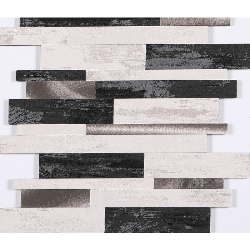 peel and stick aluminum composite tile, random tile, film covered aluminum tile + brushed aluminum tile. peel and stick mosaic tile is a simple, easy-to-install solution to update surface decors. these quality self-adhesive tiles are easy to handle, cut and maintain. do your project without glue and grout, and save your time, at a lower cost!