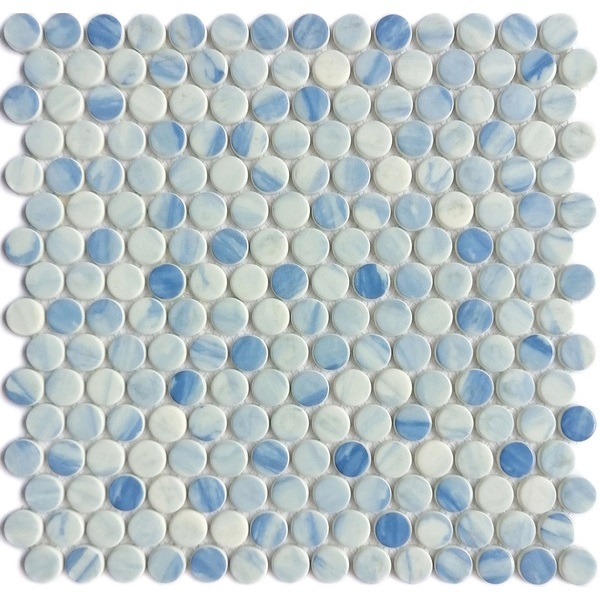 Recycled glass mosaic tile can be used for all your improvement needs from interior to exterior. Penny shaped tile is a timeless design for residential or commercial surface including: kitchen backsplash, bathroom wall and floor, Shower Floor or Wall, Pool & Spa. Our recycled glass tiles are customizable, including hundreds of different high temperature inkjet printings, a wide range of colors, glossy / glazed / frosted / antislip (grained) surfaces, sizes and patterens. Please contact us to find out more. This series of mosaic tiles are made by Xmosaics Foshan factory, your reliable supplier of mosaic tiles.