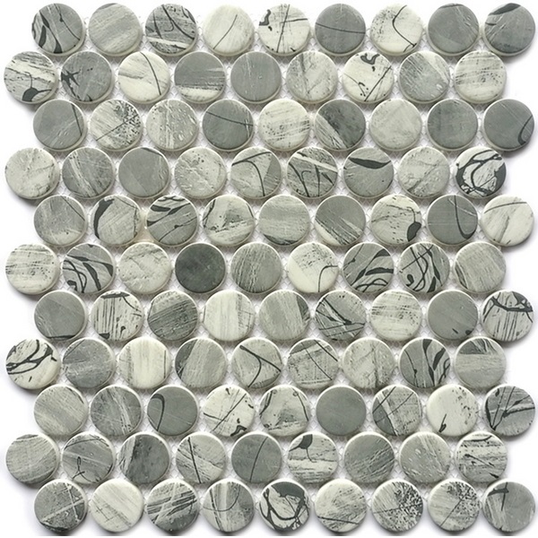 Penny shaped tile is a timeless design for residential or commercial surface including: kitchen backsplash, bathroom wall and floor, Shower Floor or Wall, Pool & Spa. Our recycled glass tiles are customizable, including hundreds of different high temperature inkjet printings, a wide range of colors, glossy / glazed / frosted / antislip (grained) surfaces, sizes and patterens. Please contact us to find out more. This series of mosaic tiles are made by Xmosaics Foshan factory, your reliable supplier of mosaic tiles.
