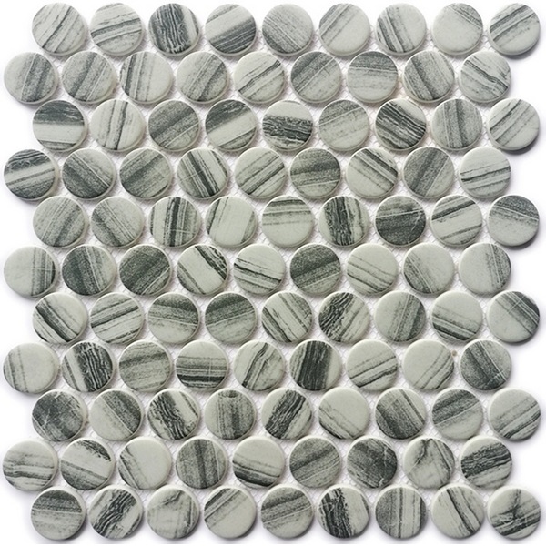 Penny shaped tile is a timeless design for residential or commercial surface including: kitchen backsplash, bathroom wall and floor, Shower Floor or Wall, Pool & Spa. Our recycled glass tiles are customizable, including hundreds of different high temperature inkjet printings, a wide range of colors, glossy / glazed / frosted / antislip (grained) surfaces, sizes and patterens. Please contact us to find out more. This series of mosaic tiles are made by Xmosaics Foshan factory, your reliable supplier of mosaic tiles.