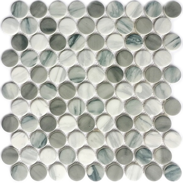 Penny shaped tile is a timeless design for residential or commercial surface including: kitchen backsplash, bathroom wall and floor, Shower Floor or Wall, Pool & Spa. Our recycled glass tiles are customizable, including hundreds of different high temperature inkjet printings, a wide range of colors, glossy / glazed / frosted / antislip (grained) surfaces, sizes and patterens. Please contact us to find out more. This series of mosaic tiles are made by Xmosaics Foshan factory, your reliable supplier of mosaic tiles.