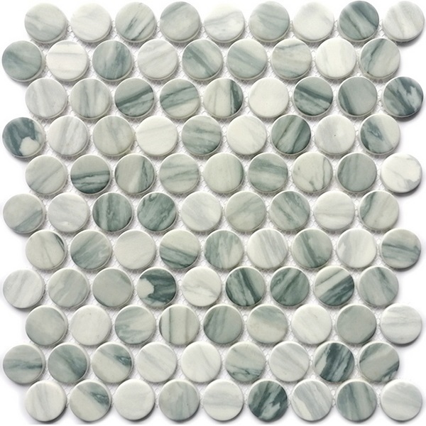 Penny shaped tile is a timeless design for residential or commercial surface including: kitchen backsplash, bathroom wall and floor, Shower Floor or Wall, Pool & Spa. Our recycled glass tiles are customizable, including hundreds of different high temperature inkjet printings, a wide range of colors, glossy / glazed / frosted / antislip (grained) surfaces, sizes and patterens. Please contact us to find out more. This series of mosaic tiles are made by Xmosaics Foshan factory, your reliable supplier of mosaic tiles.