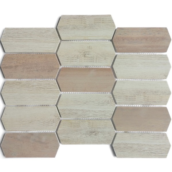 Recycled glass mosaic tile elongated hexagon antislip surface XRG LHX614