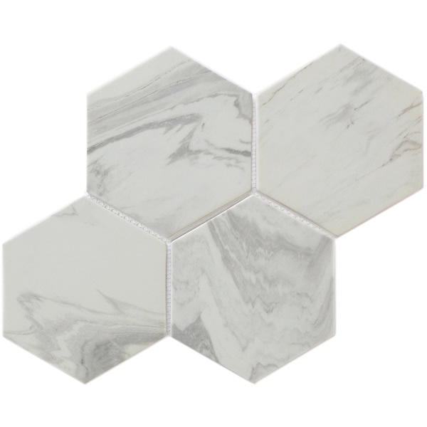 our 6 inch large size hexagon recycled glass mosaic tile can be used for all your improvement needs from interior to exterior. Our recycled glass tiles are customizable, including hundreds of different high temperature inkjet printings, a wide range of colors, glossy / glazed / frosted / antislip (grained) surfaces, sizes and patterens. Please contact us to find out more. This series of mosaic tiles are made by Xmosaics Foshan factory, your reliable supplier of mosaic tiles.