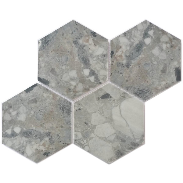 our 6 inch large size hexagon recycled glass mosaic tile can be used for all your improvement needs from interior to exterior. Our recycled glass tiles are customizable, including hundreds of different high temperature inkjet printings, a wide range of colors, glossy / glazed / frosted / antislip (grained) surfaces, sizes and patterens. Please contact us to find out more. This series of mosaic tiles are made by Xmosaics Foshan factory, your reliable supplier of mosaic tiles.