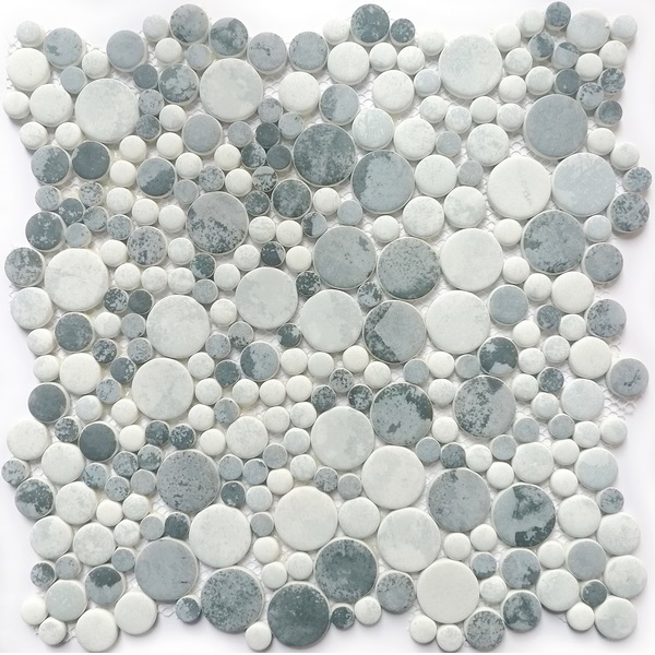 for commercial or residential use, interior or exterior, wall or floor, penny round series can be used for all your improvement needs. Our recycled glass tiles are customizable, including hundreds of different high temperature inkjet printings, a wide range of colors, glossy / glazed / frosted / antislip (grained) surfaces, sizes and patterens. Please contact us to find out more. This series of mosaic tiles are made by Xmosaics Foshan factory, your reliable supplier of mosaic tiles.
