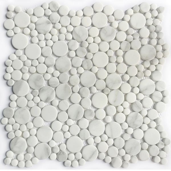 for commercial or residential use, interior or exterior, wall or floor, penny round series can be used for all your improvement needs. Our recycled glass tiles are customizable, including hundreds of different high temperature inkjet printings, a wide range of colors, glossy / glazed / frosted / antislip (grained) surfaces, sizes and patterens. Please contact us to find out more. This series of mosaic tiles are made by Xmosaics Foshan factory, your reliable supplier of mosaic tiles.